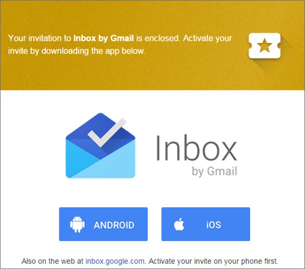 L'invito per provare la nuova casella di posta Inbox