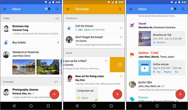Screenshot per la versione Android dell'app Inbox
