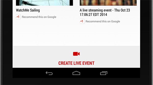 Il pulsante per creare uno streaming live con YouTube WatchMe all'interno delle applicazioni Android