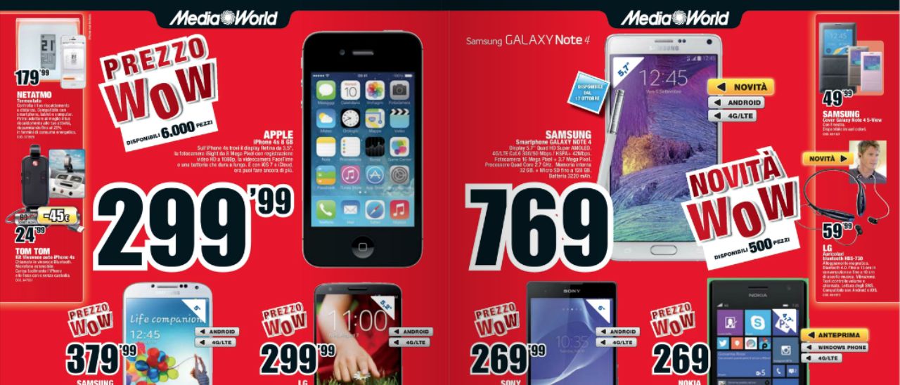 Volantino Mediaworld, ecco Samsung Galaxy Note 4