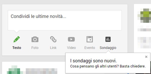 La nuova icona per la creazione dei sondaggi su Google+