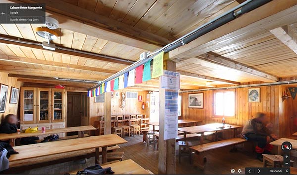 L'interno del Rifugio Regina Margherita fotografato dal team di Street View