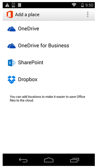 Dropbox in Office Mobile per Android