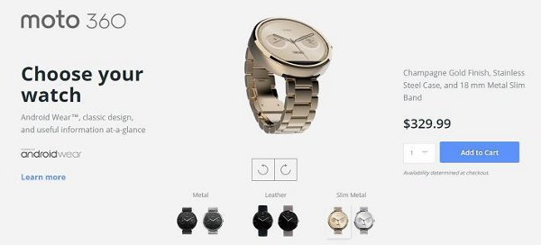 Moto 360 con cinturino slim in oro champagne