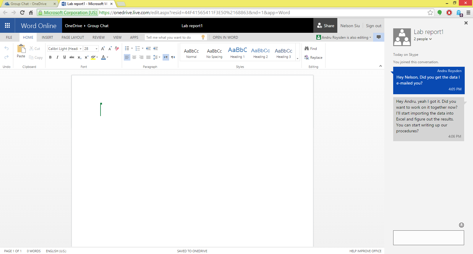 Skype in Office Online
