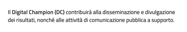 Questa è l'unica definizione di Digital Champion nel più recente dossier del governo sull'agenda digitale, a pagina 36 nel quarto capitolo dedicato all'organizzazione.