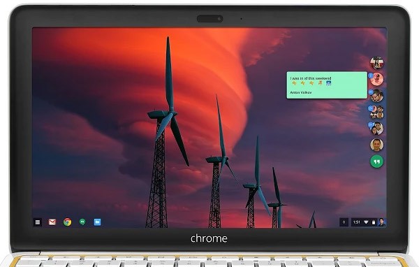 L'interfaccia dell'estensione Hangouts per Chrome, in esecuzione su un laptop Chromebook