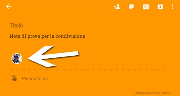 Una nota condivisa su Google Keep