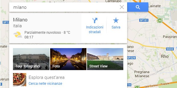 Le condizioni meteo di Milano mostrate in Google Maps