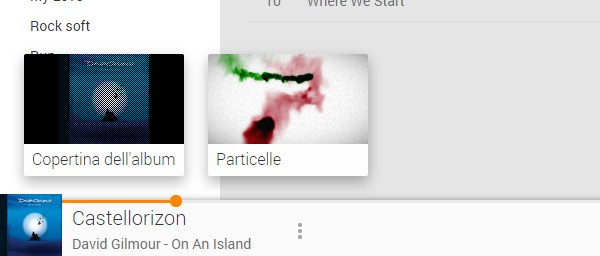 Il pulsante per attivare il visualizzatore "Particelle" nell'interfaccia di Google Play Music