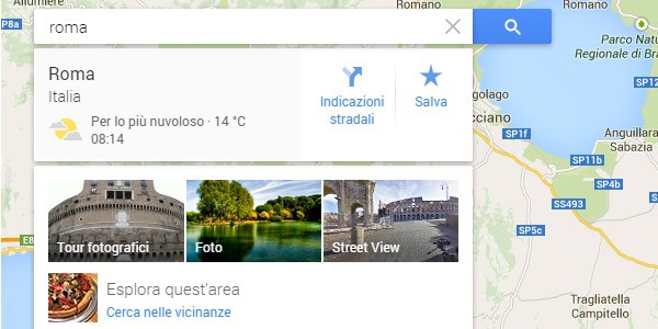 Le condizioni meteo di Roma mostrate in Google Maps