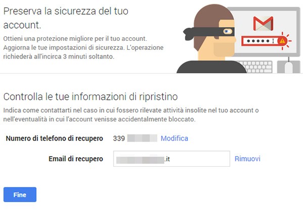 La configurazione guidata di Google per le impostazioni relative alla sicurezza online