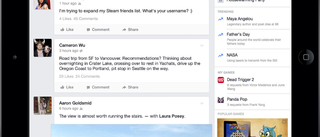 Facebook rinnova l'interfaccia su iPad