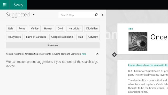 Sway - Suggerimenti di Bing