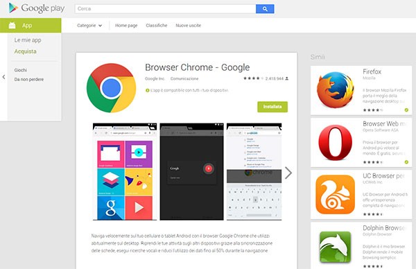La nuova interfaccia delle schede relative alle applicazioni sulla versione Web dello store Google Play
