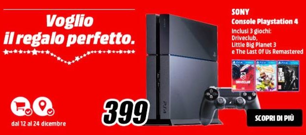 PlayStation 4 in bundle con tre giochi a 399 euro da Media World