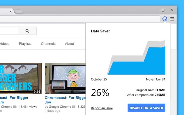 Lo screenshot pubblicato nel bug tracker di Chrome che anticipa l'arrivo di una funzionalità dedicata alla compressione dati su computer desktop e laptop