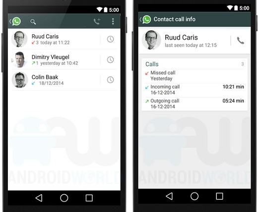 WhatsApp: la cronologia delle chiamate vocali in due screenshot non ufficiali