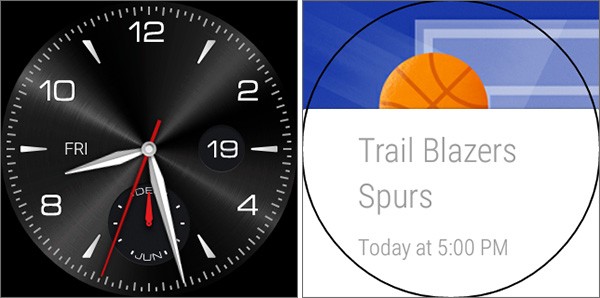 Due screenshot catturati su smartwatch equipaggiati con il sistema operativo Android Wear 5.0.1