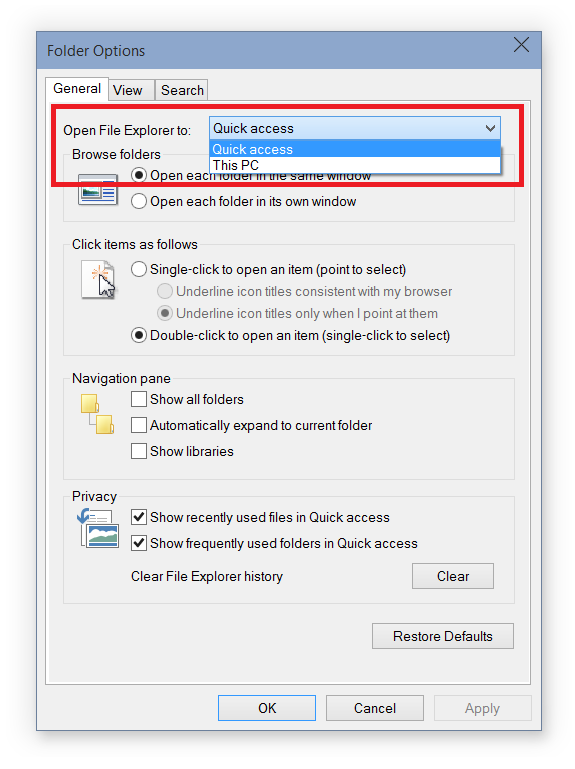 Windows 10 - Impostazioni Esplora file