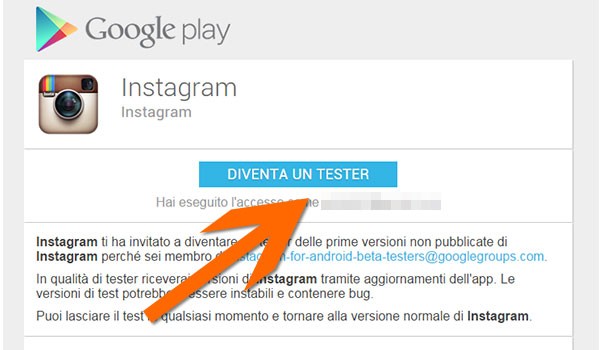 La pagina di Google Play per diventare un tester di Instagram Beta su Android