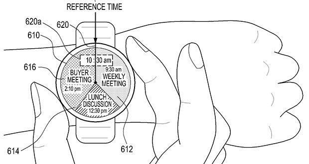 Un'immagine dal brevetto Samsung per uno smartwatch con display circolare