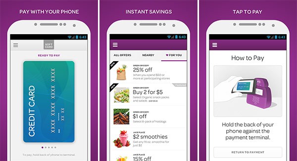 Screenshot per la versione Android dell'applicazione Softcard