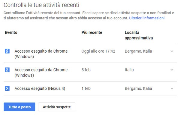 Secondo step: verifica delle attività recenti
