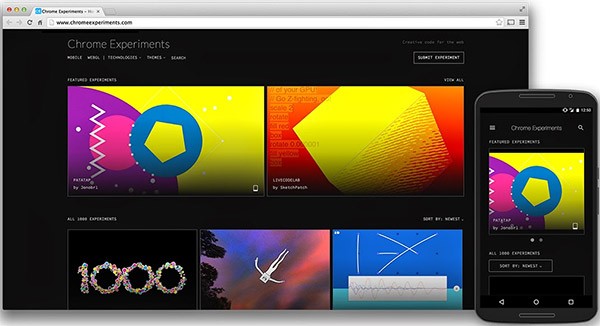 La nuova homepage del sito ChromeExperiments.com