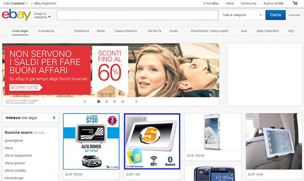 eBay, la homepage
