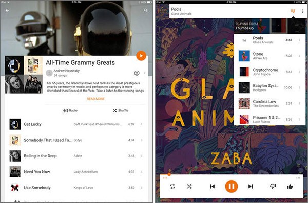 Con l'ultimo aggiornamento dell'applicazione per iOS, Google ha introdotto un'interfaccia ottimizzata di Play Music per iPad