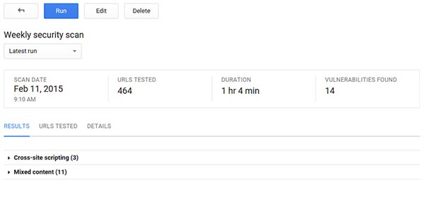 I risultati di un test effettuato con il nuovo tool Google Cloud Security Scanner, al momento disponibile in versione beta