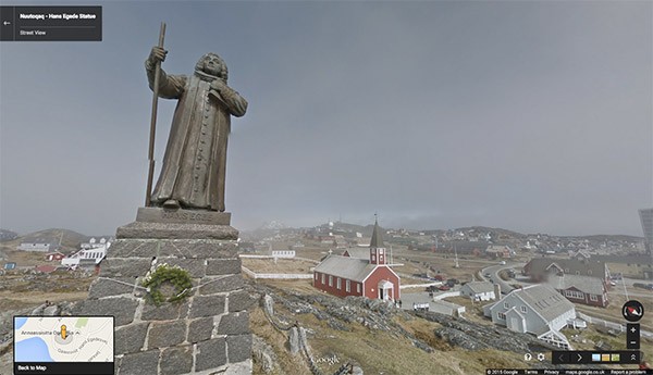La statua di Hans Egede, a Nuutoqaq (Groenlandia) su Street View