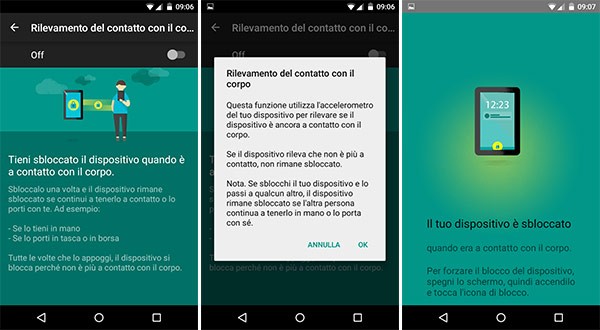 La nuova opzione "Rilevamento del contatto con il corpo" per la funzionalità "Smart Lock" dei dispositivi Android