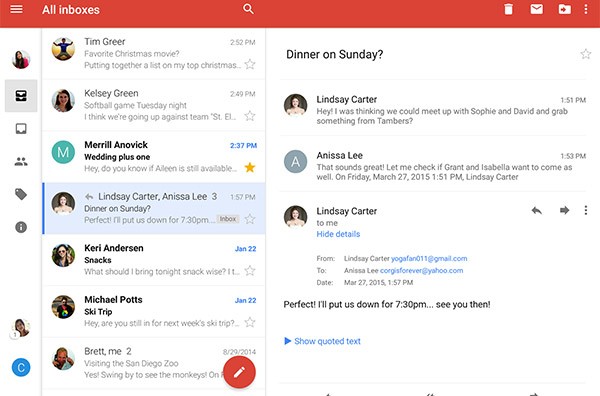Una conversazione all'interno della casella Gmail, su dispositivo Android