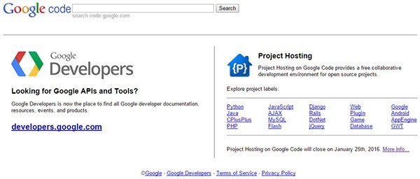 La homepage di Google Code