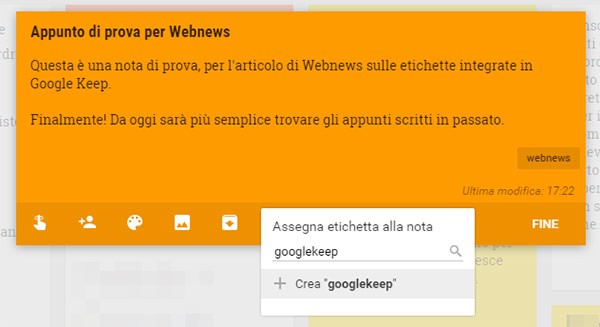 Da oggi è possibile associare una o più etichette alle note create con Google Keep