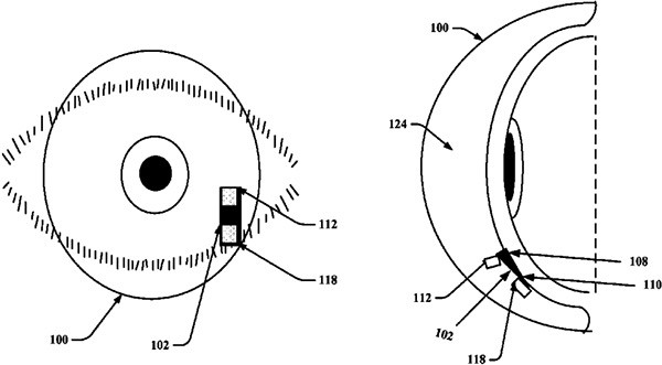Un'immagine dal brevetto depositato da Google per le lenti a contatto smart