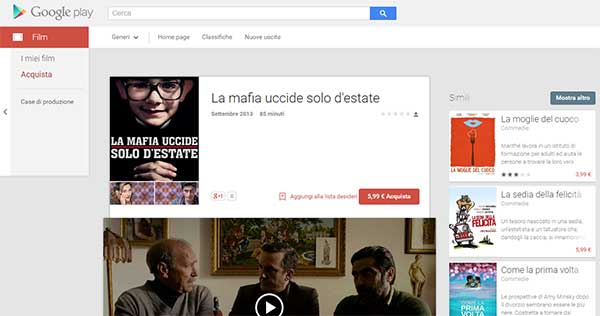 La scheda di un film del catalogo RAI Cinema sulla piattaforma Google Play Film