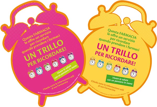 Le vetrofanie esposte dalle farmacie che offrono il servizio "Un trillo per ricordare"