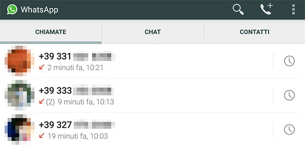 La cronologia delle Chiamate su WhatsApp