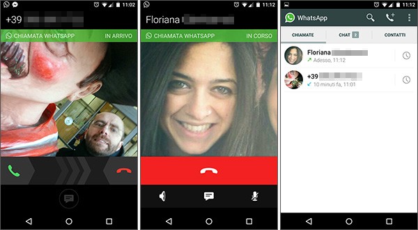 Screenshot per la funzionalità Chiamate integrata in WhatsApp