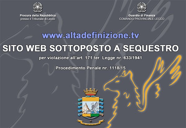 L'immagine che campeggia sulla homepage del sito AltaDefinizione.tv, ora sottoposto a sequestro