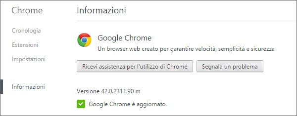 La nuova versione 42 del browser Chrome di Google (screenshot dalla release per computer Windows)