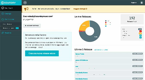 L'interfaccia della nuova piattaforma Factory lanciata sa Sounday Music