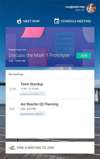 Screenshot per il servizio GMeet di Google