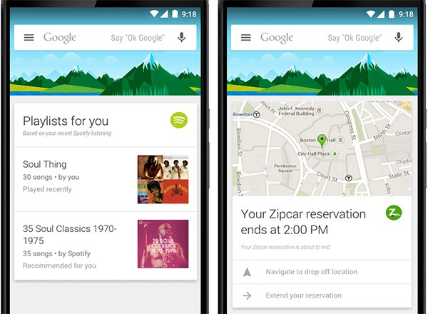 Nuove schede per Google Now: Spotify e Zipcar