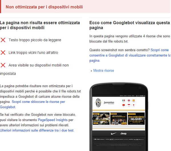 Mobilegeddon: il sito ufficiale della Juventus non supera il test di Google