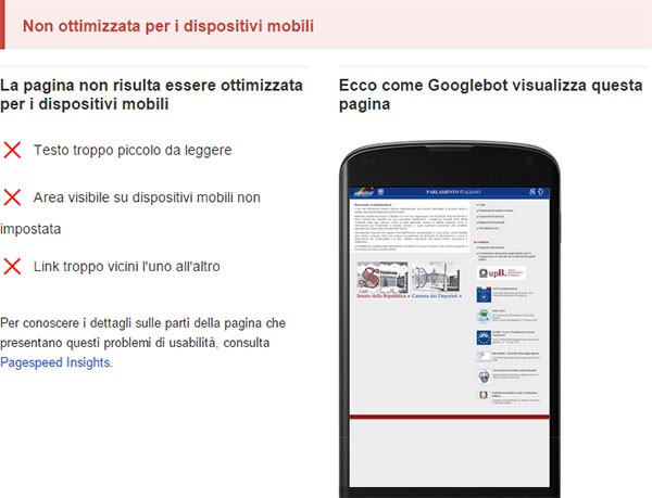 Test di compatibilità con dispositivi mobili: www.parlamento.it