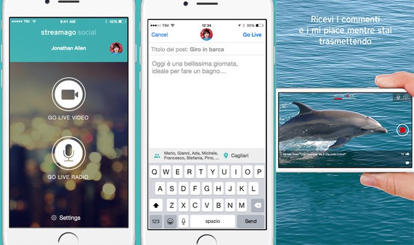Screenshot per l’interfaccia di Streamago Social su iPhone